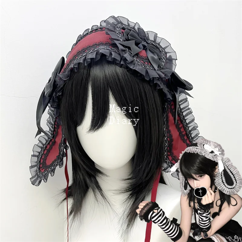 Lolita Rabbit Ears Cosplay Hairpin Costume Headwear Clip Jirai Kei Lace Bow Ribbon Headdress Cute Accessories Y2k Party Props