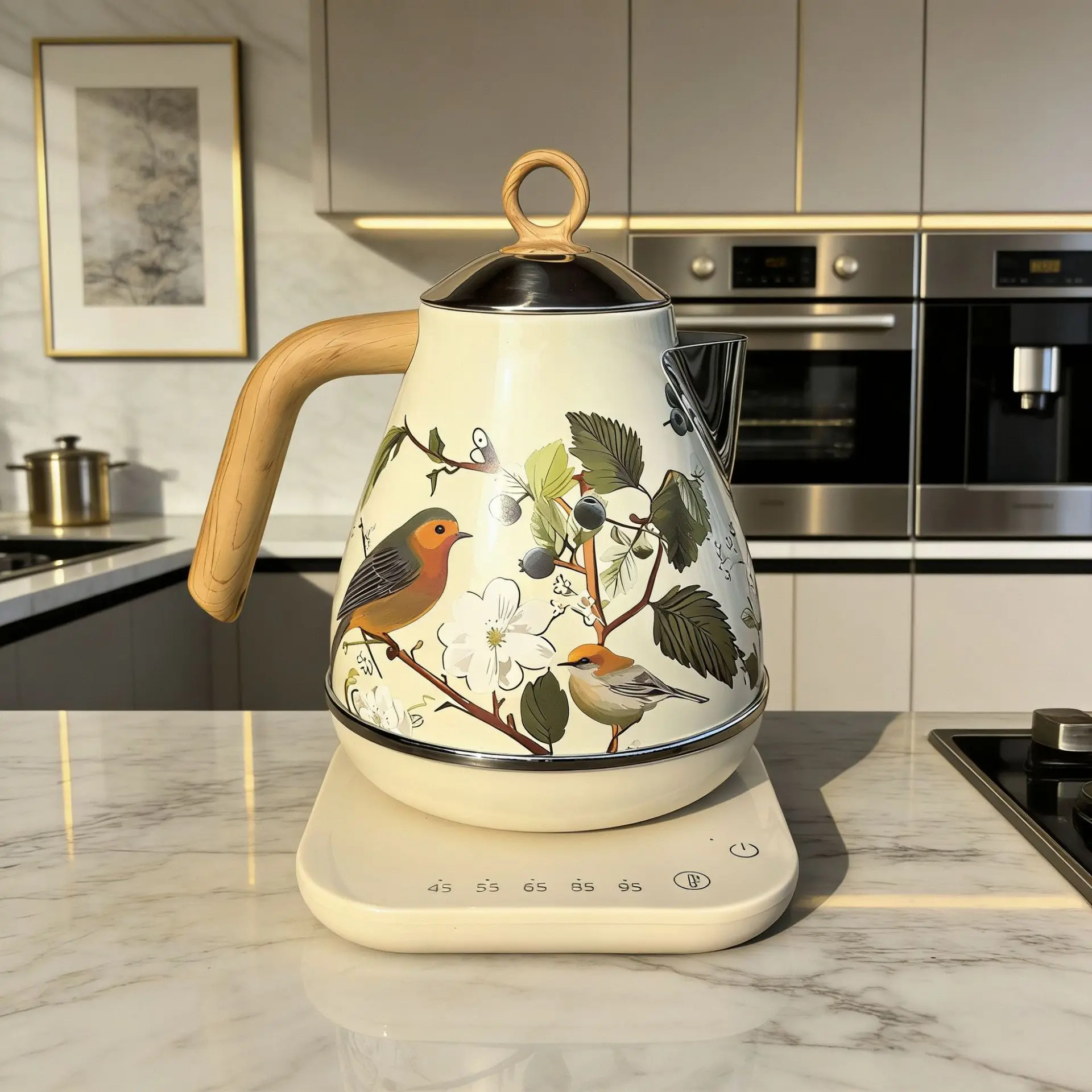 1.7L Vintage Electric Kettle Temperature Control 304 Stainless Steel Boiling Water Kettle Teapot Office Auto Keep Warm Kettle