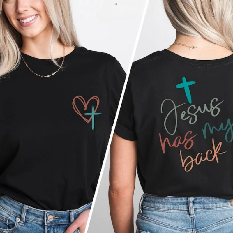 Jesus Has My Back Tee Christian Shirts Faith T Shirt Religious Shirt Christian Gifts Religious Shirts for Women Jesus Love Tops