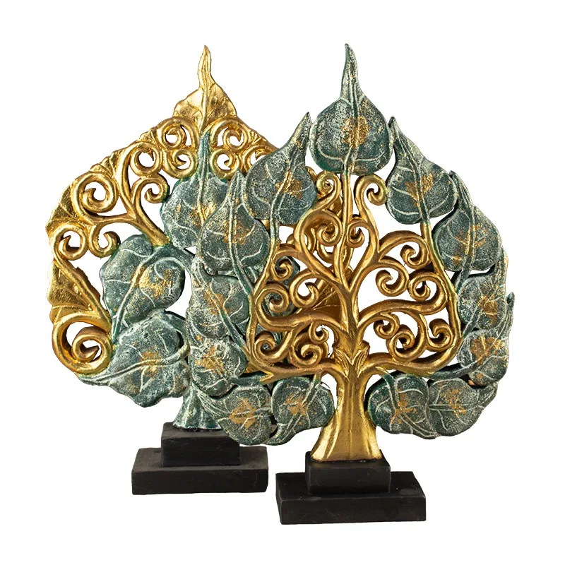 Living room TV cabinet ornament South East Asia decorative wood carving Bodhi tree entrance decoration