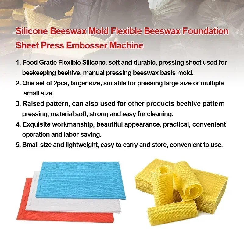 2PCS Beeswax Foundation Press Mould Beehive Flexible Silicone Beehive Wax Machine Beeswax Foundation Sheet Mold Beekeeper Candle