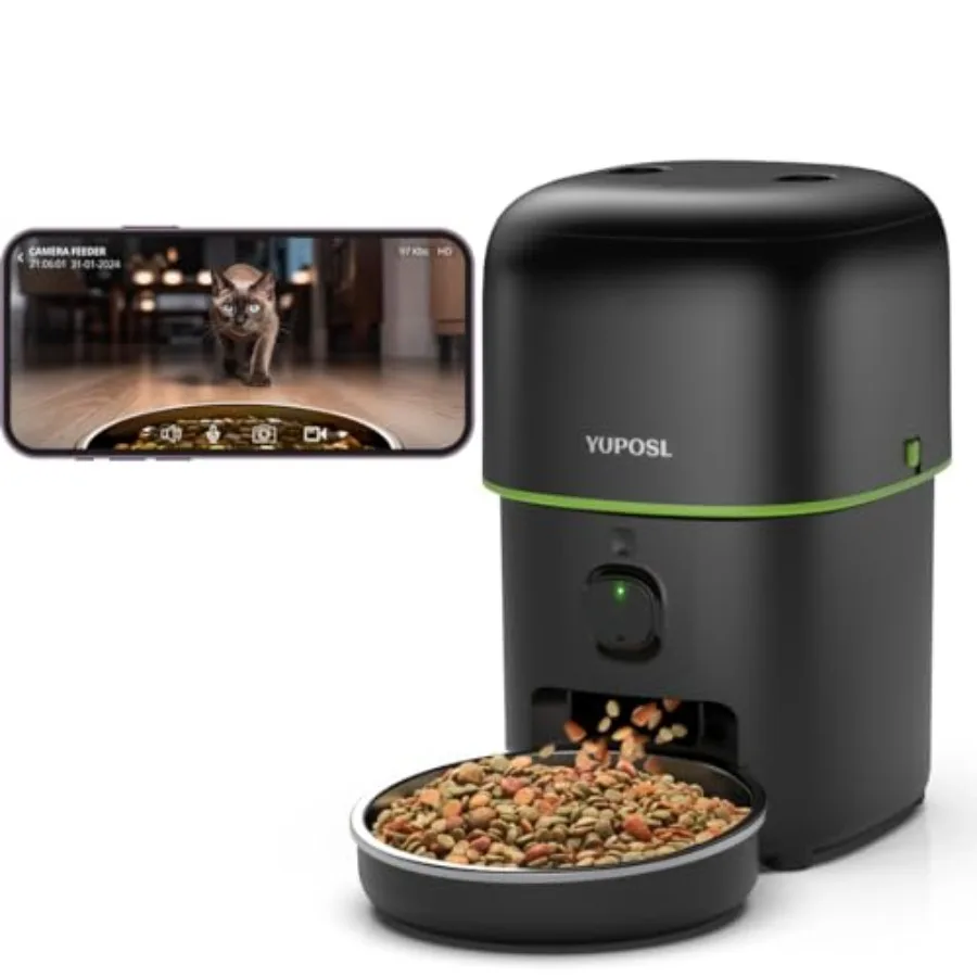 Automatic Cat Feeder with Camera for Home Use Plastic, White 5G WiFi, 1080P HD Video with Night Vision, 2-Way Audio, 1-15 Sched