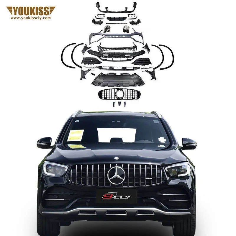 for  New Arrival Car Bumper PP Body Kit For 2020 Benz GLC Modified GLC43 AMG Body Kit With Car Grille Wheel arch Rear Lips Tips