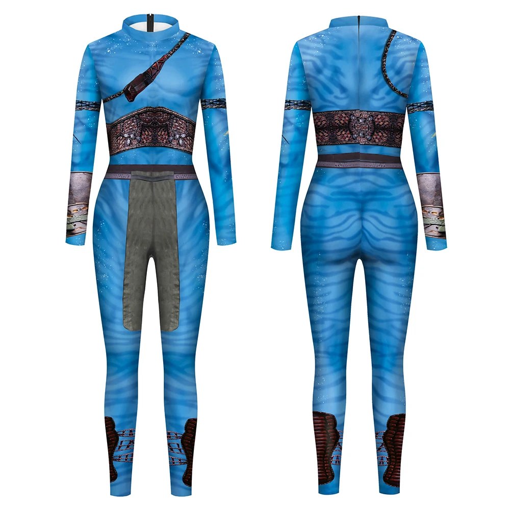 Film Avatar Jumpsuit Blauw Buitenaardse Bodysuit Paar Halloween Cosplay Kostuum Spandex Elasticiteit Zentai Pak Volwassen Party Catsuit