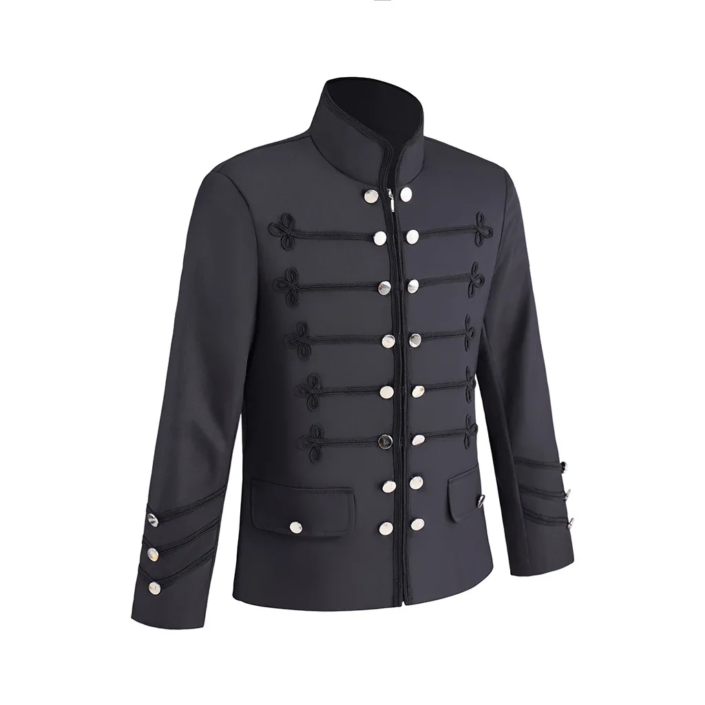 Men's Black Military Jacket Napoleonic Hussar Frock Coat Costume Gothic Steampunk Medieval Victorian Retro Punk Coat Halloween view 2