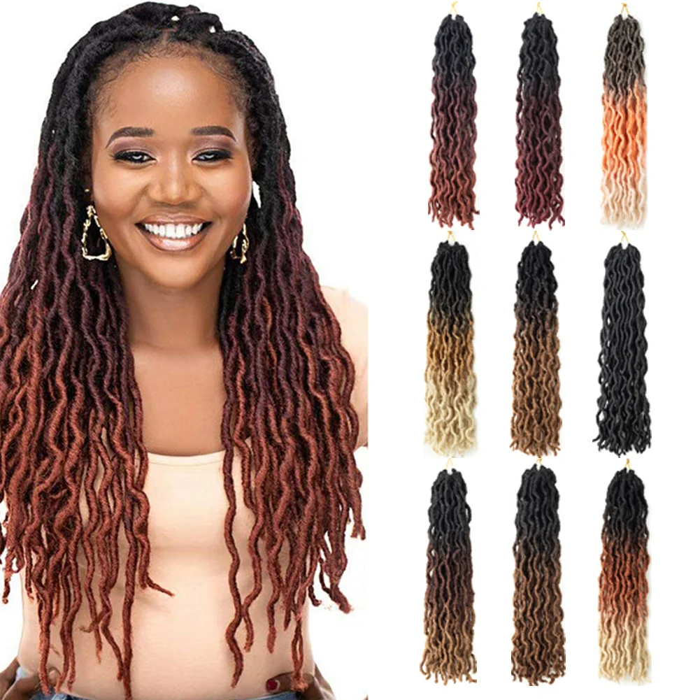 18'' Goddess Faux locs Crochet Synthetic Hair Gypsy Locs Wavy Crochet Braids Hair Extensions African Roots Braid
