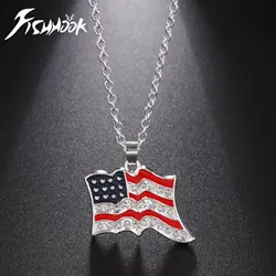 Fishhook America Necklace The United States Chain US National Flag Star Spangled Banner For Man Woman Crystal Zircon Jewelry