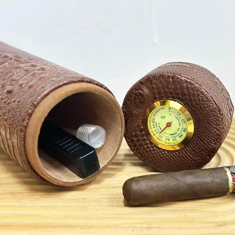 

Кожаный дорожный хьюмидор, коробка для сигар, кедровое дерево, портативный чехол для сигар, увлажнитель, коробка для гигрометра, аксессуары для сигар, подходят для 5 сигар 17