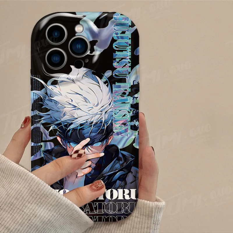 Anime Satoru Gojo 3D Wave Case For iPhone 15 14 13 12 11 Pro Max X XR XS 8 7 6 6S Plus SE 2020 Shockproof Soft Silicone Cover