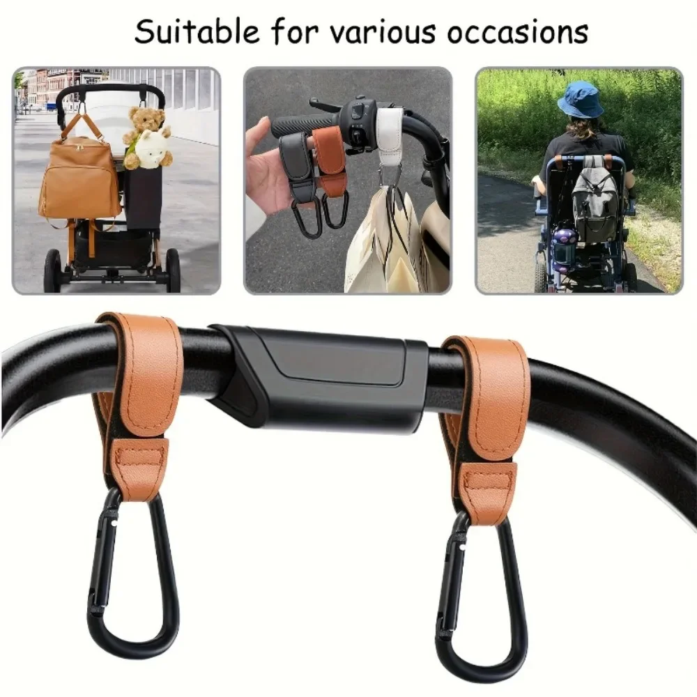 1/2pcs PU Leather Hook, Portable Trolley Handle Accessory, Suitable for Diapers and Shopping Bags, Ideal Gift for Christmas