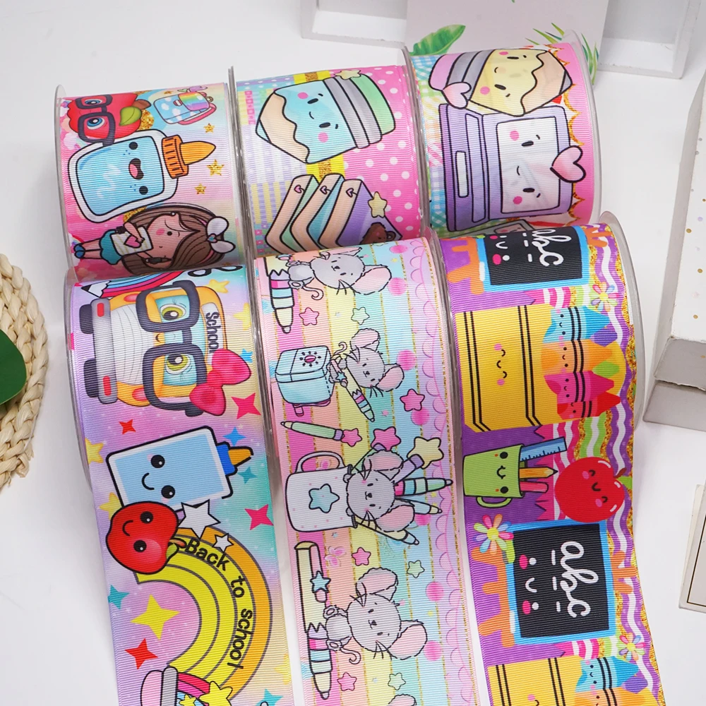 DIY Back To School Printed Grosgrain Ribbon For Craft Supplies Sewing Accessories 5 Yards, Planar Resins 10 Pieces. 57302