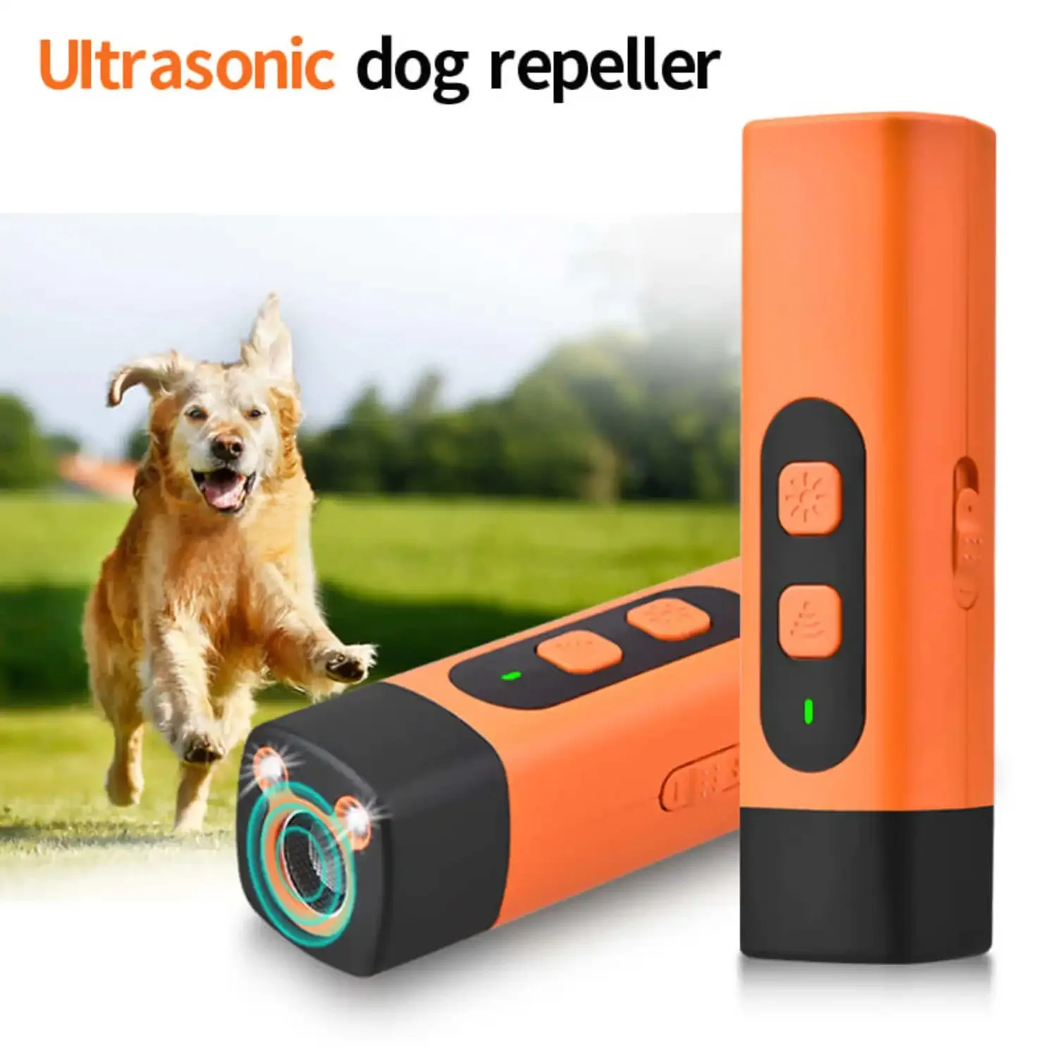 3-Speed Ultrasonic Dog Repeller 8M Range Dual LED Flashlight Type-C Rechargeable Anti-Aggressive Stray Dog Deterrent Training To