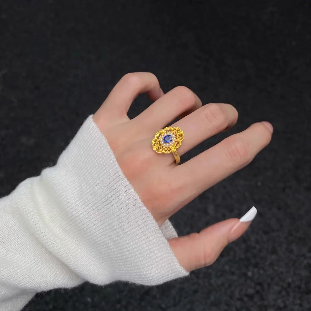 

Fashionable and High-end Palace Style Micro Diamond Ring S925 Pure Silver Pearl Ring Temperament Versatile Accessory