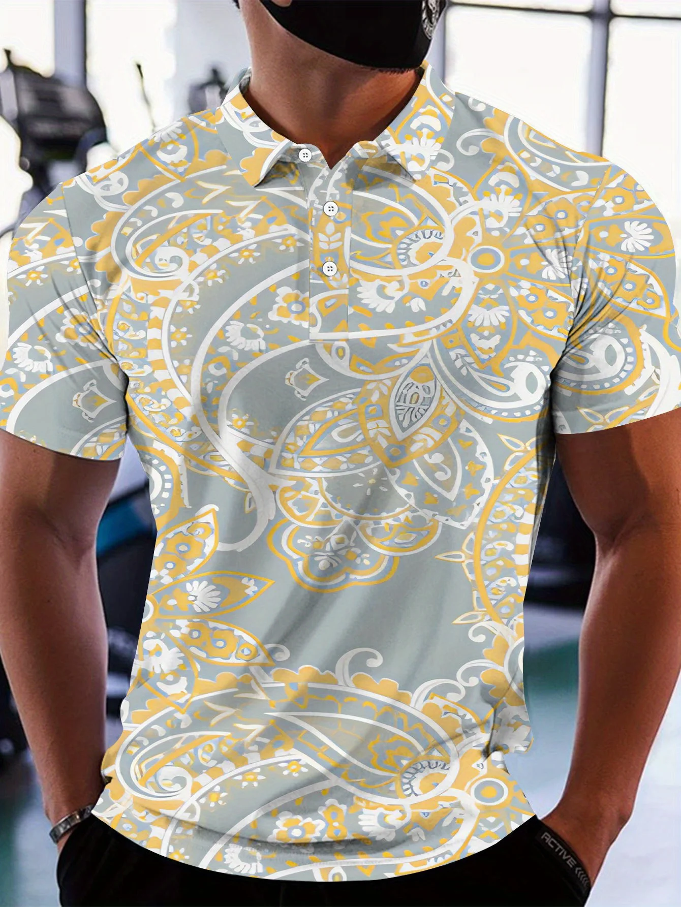 New men's short-sleeve polo shirt T-shirt, loose-fitting and tailored with printed patterns, versatile basic crew-neck top suita