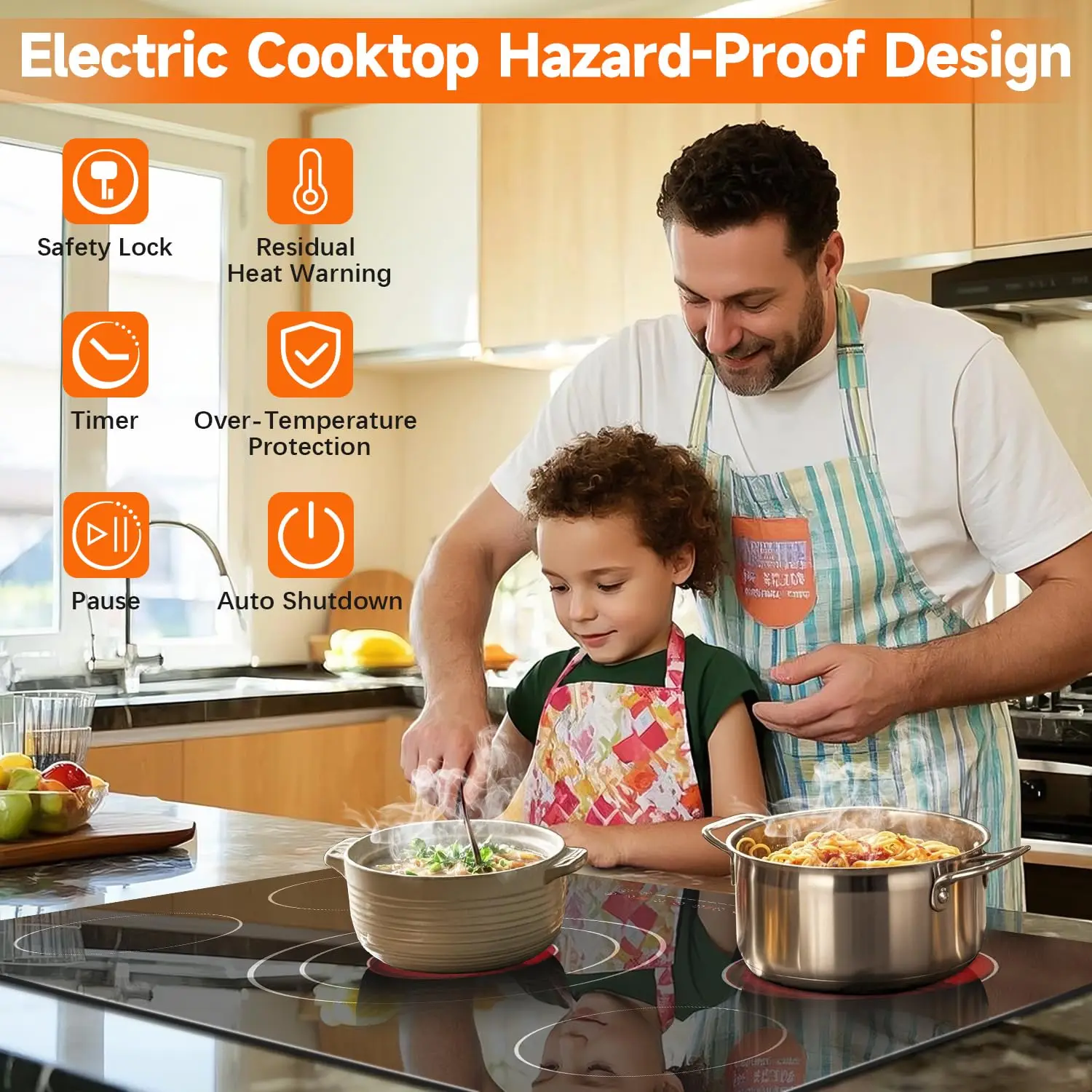 โนกซ์ตันเตาไฟฟ้า 36 นิ้ว 5 หัวเตา, เตาไฟฟ้าในตัว 9200W, องค์ประกอบสามตัว, ตัวจับเวลา, ล็อคเด็ก, 220-240V แข็ง