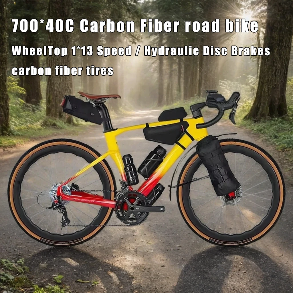 

Карбоновый шоссейный велосипед с гидравлическими дисковыми тормозами, легкий, 700*40C, колеса WheelTop, 1*13 скоростей, для взрослых, для шоссейных гонок.