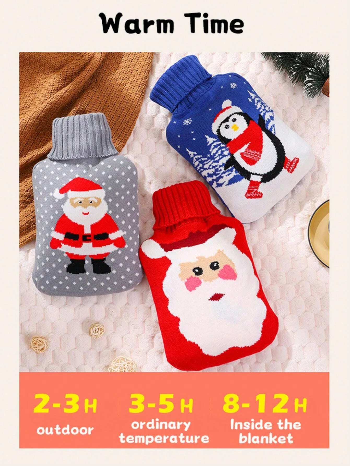 2000Ml Large Hot Water Bottle With Cover, Cute Cartoon Pvc Water Bag And Soft Plush Cover Christmas Present (Due To Different Ba