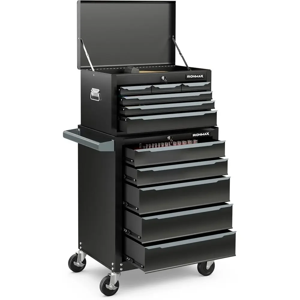 11-Drawer Heavy-Duty Tool Storage Cabinet with Hanging Holes, Central Locking, Ball-Bearing Slides & Lockable Wheels for Garage