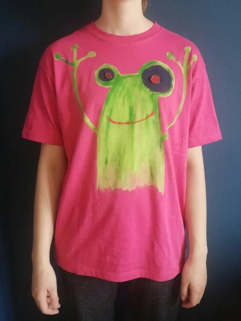 Hand-Painted Frog Cartoon Short-Sleeve T-Shirt Couple Fun Vintage Summer Cotton round Neck Breathable Men's Women's Tee