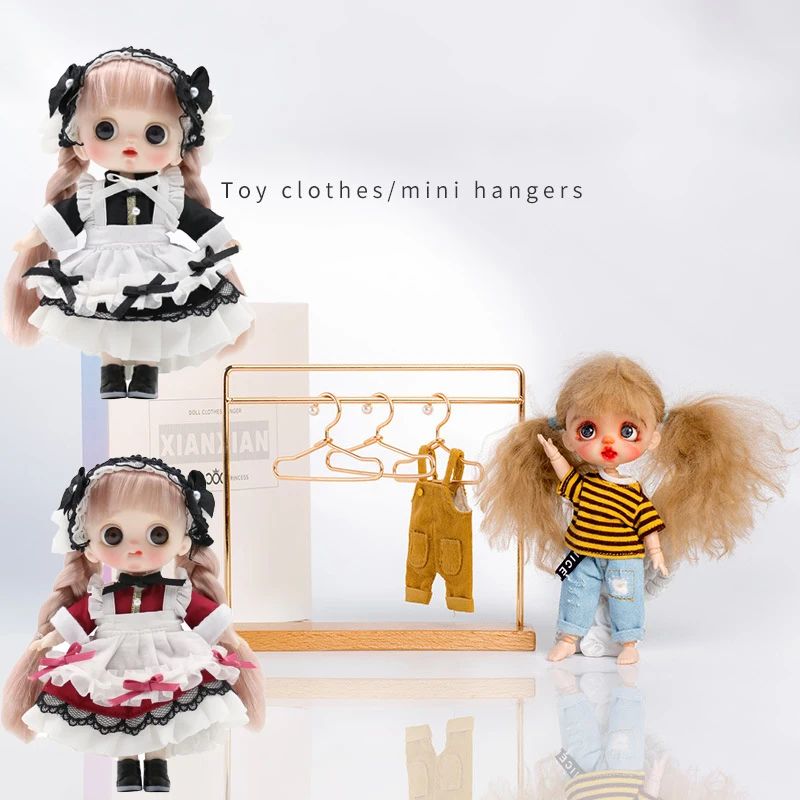 

Dollhouse Furniture Accessories Simple Mini Hanger Set OB11 1/12 1/8 Toy Doll Solid Wood Metal Hanger Scene Decor Ornament