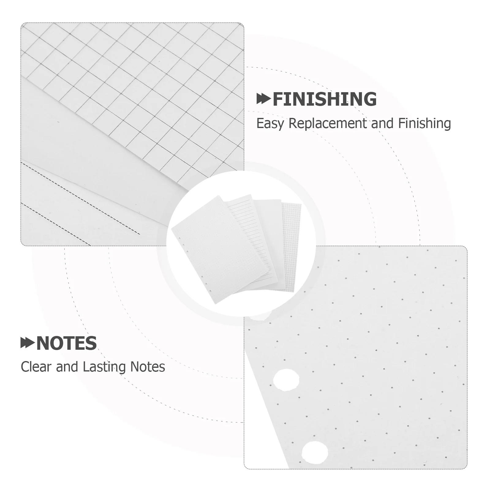 180 Stück A5 Loseblatt-Nachfüllpapier, 6-Loch-Ordnereinlagen, einfarbig, gepunktet, Raster, Linienseiten für Tagebuch, Notizbuch, Planer, Füllblätter