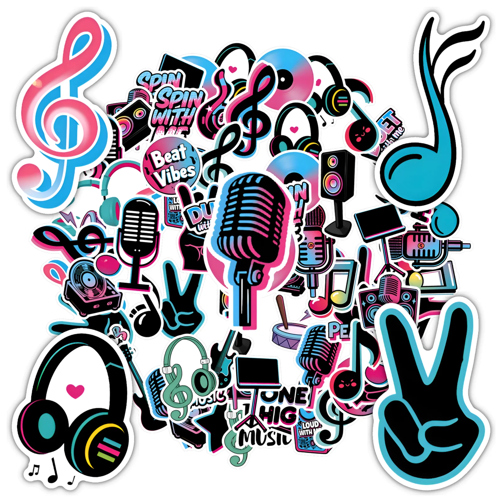 35pcs-50pcs Vibrant Instruments Stickers Fun Notes Instrument Stickers DIY Stickers For Notebook Luggage Mobile Phone Cup