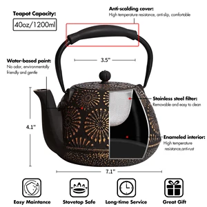 Sakura Design Gusseisen -Teekanne, japanisches Teeglas, Tee aus losen Blatt, grüner, emaillierter Innenraum, 1200 ml 8 Hauptverkaufs Bole Emaille - №4