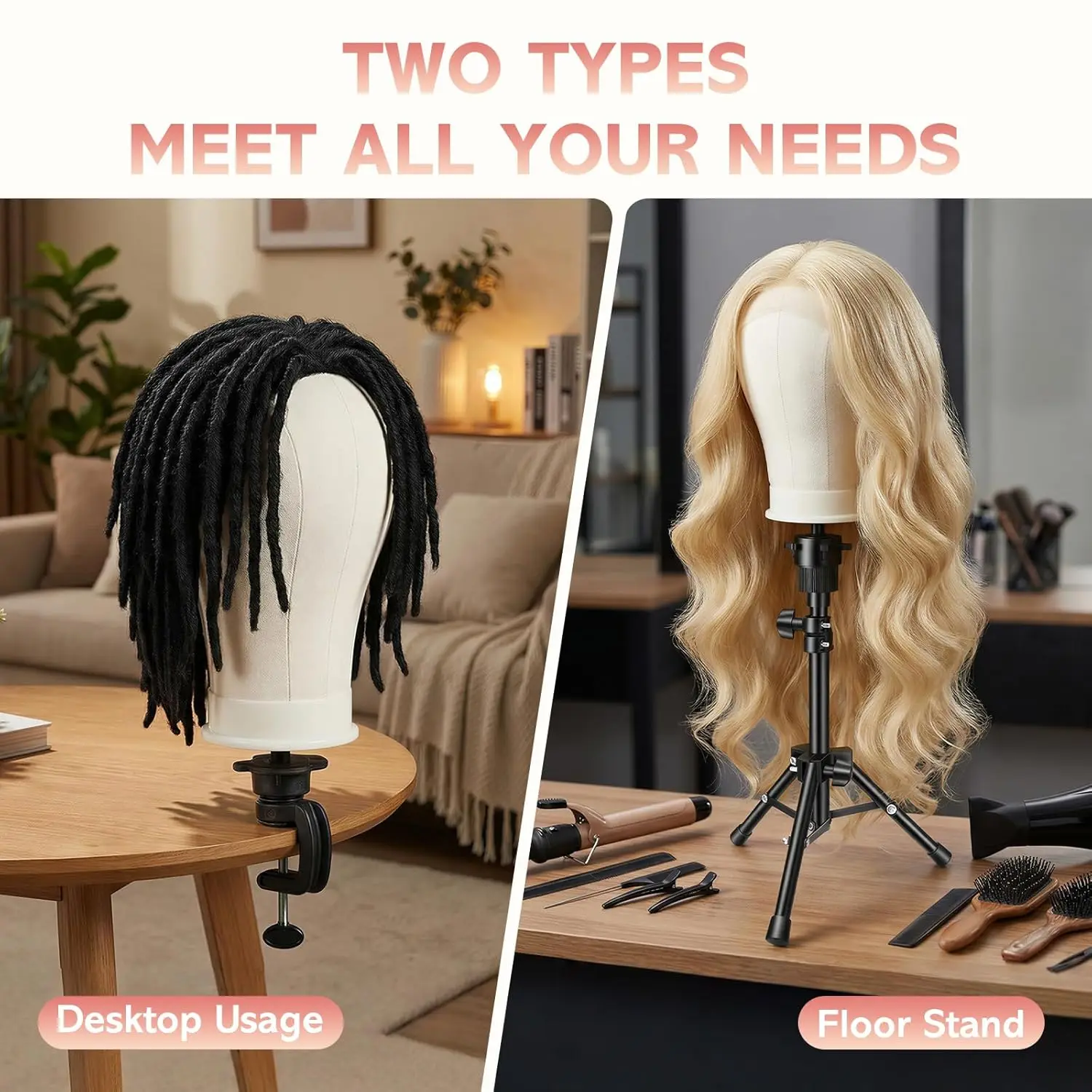 Professional Mannequin Head Set with Adjustable Wig Stand