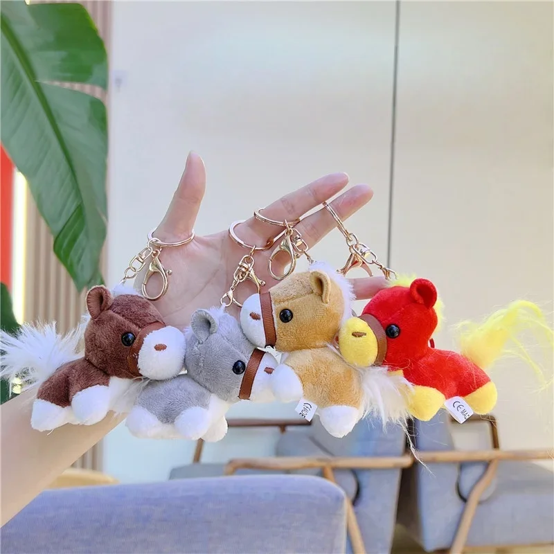 الكرتون أفخم المهر المفاتيح لطيف محشوة الحيوان الحصان حلقة رئيسية حقيبة قلادة على ظهره معلقة الديكور الحصان هدية السنة