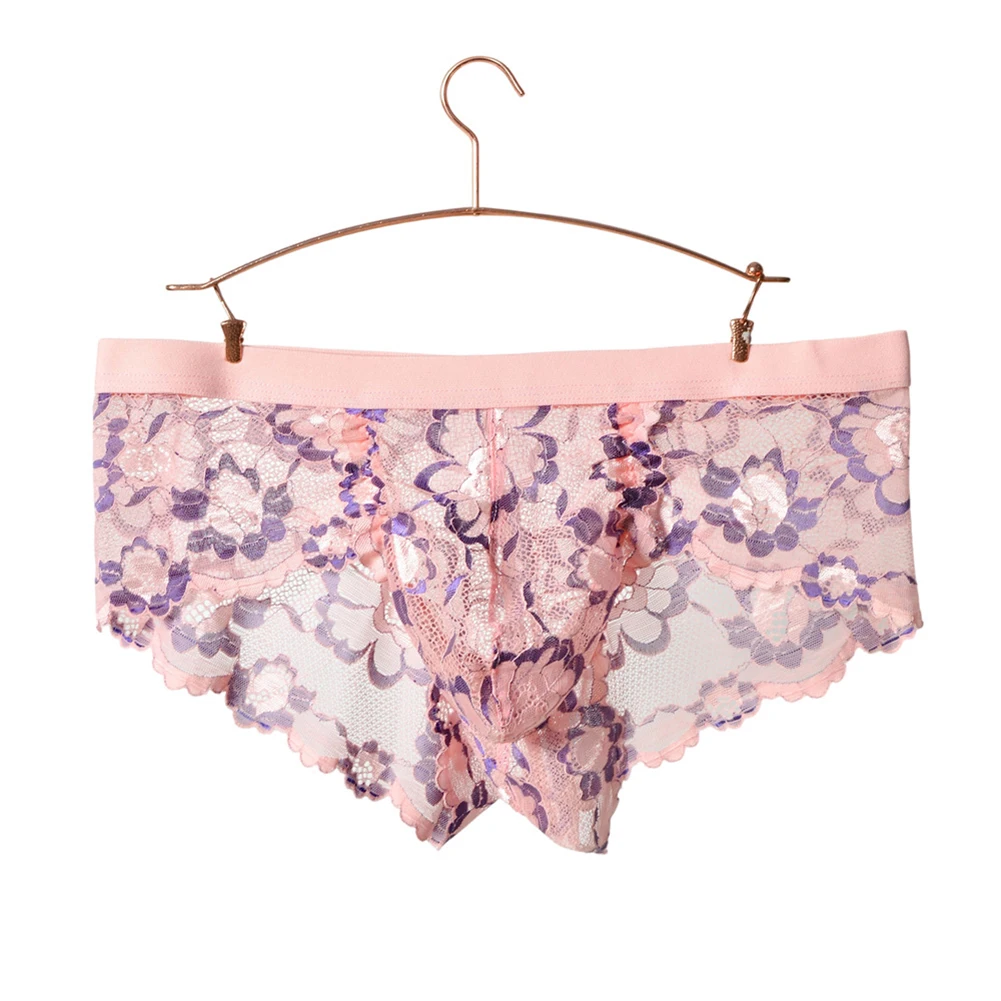1pc Men Sexy Lace See Through Briefs Sensual Flowers Underwear Mesh Sheer Breathable Erotic Lingerie Gay Sissy Pantie