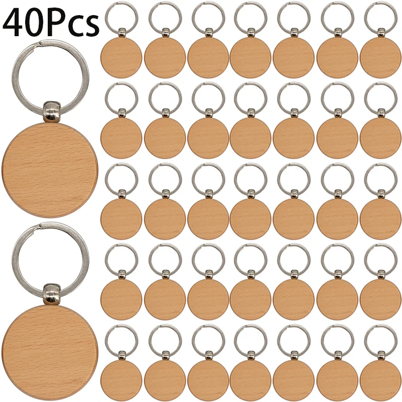 سلسلة مفاتيح خشبية للهدايا ، سلاسل مفاتيح فارغة ، حلقة خشبية ، فراغات يدوية ، مشغولات يدوية ، 40 ks