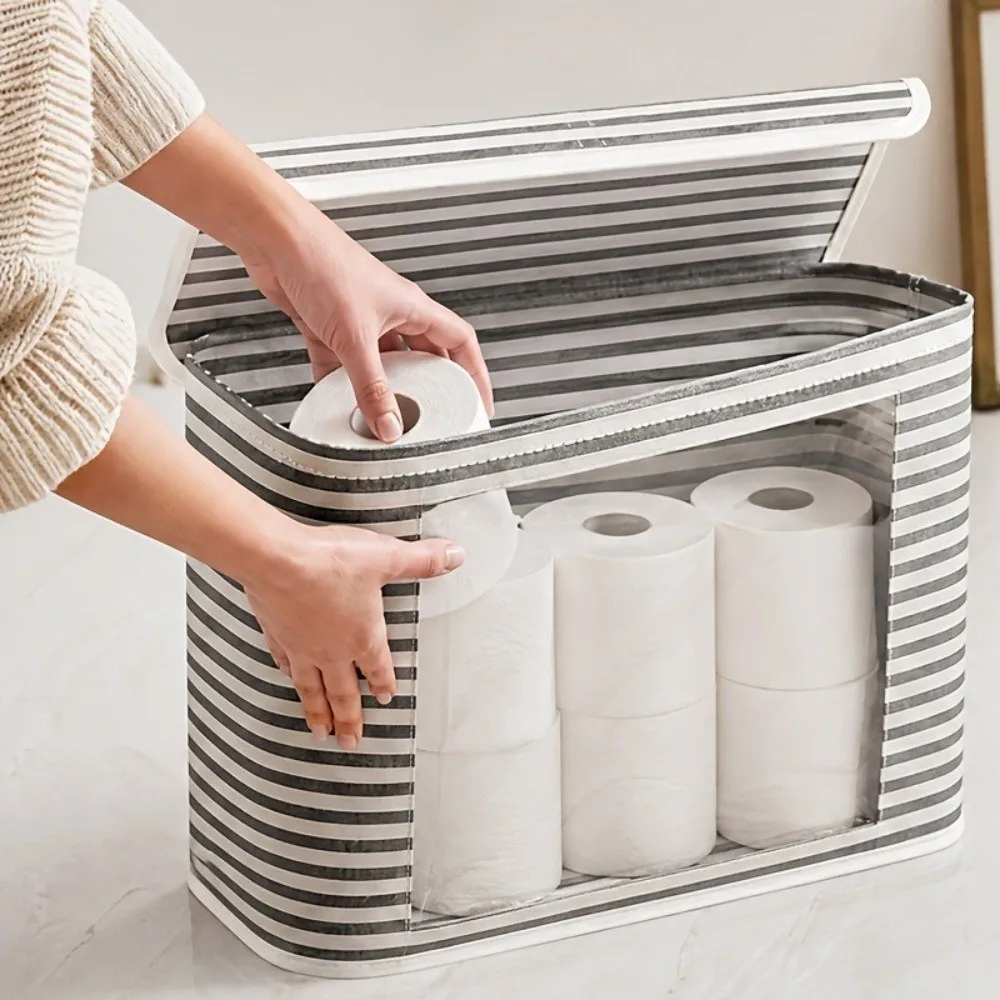Large Capacity Toilet Paper Storage Box Clear Window Folding Toilet Paper Holder with Flip Lid Bathroom Organizer Home