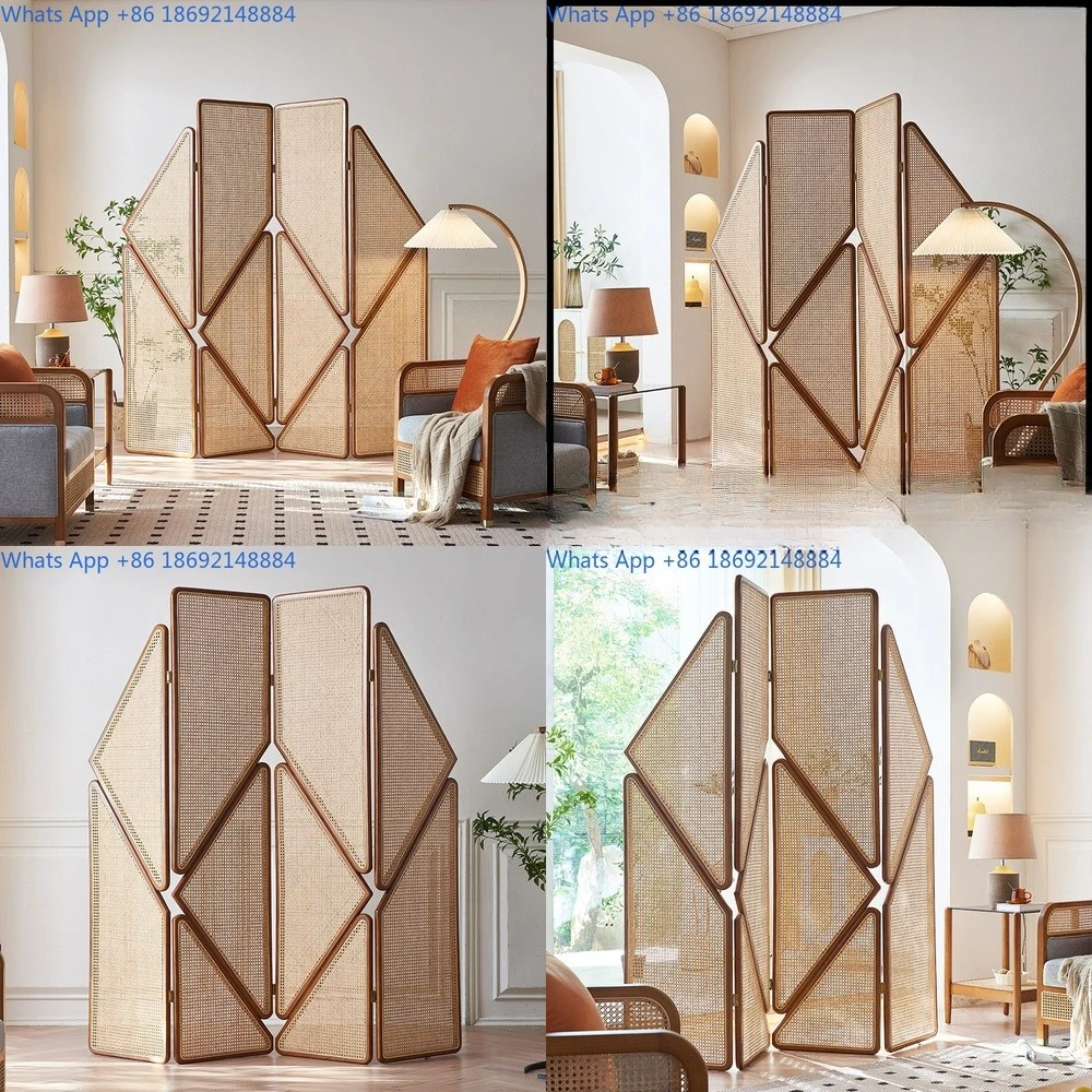 

Nordic rattan solid wood room divider wabi sabi style living room decorative folding screen for hotel and guesthouse