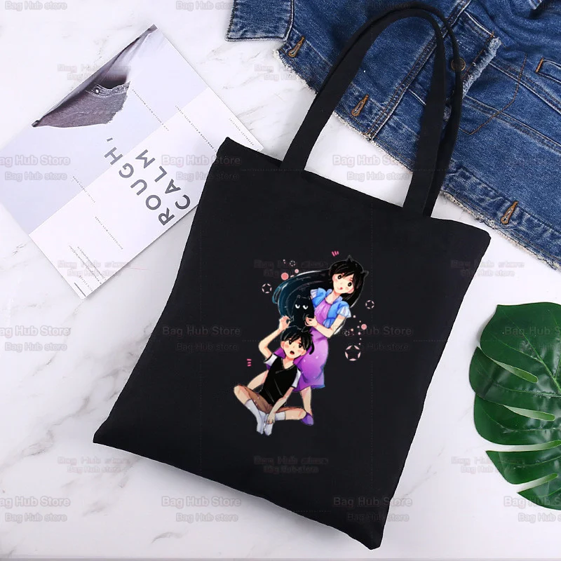 Omori Graphic Harajuku Cute Cartoon Shoulder Bag Black Canvas Bag Harajuku Shopper Bag Fashion Casual Summer Shoulder Bags