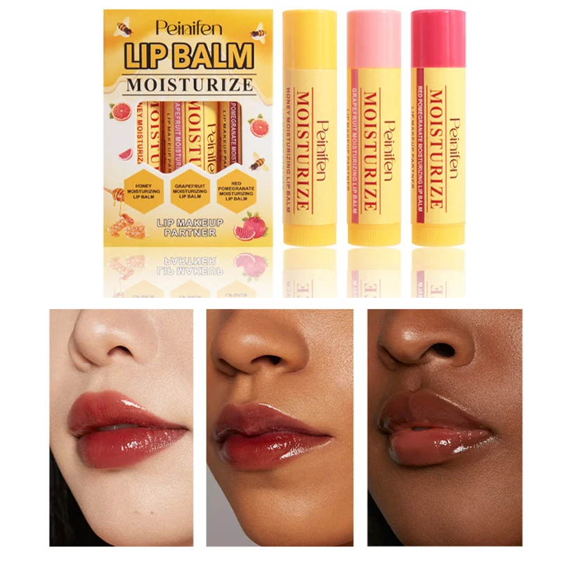 Fruit Color Shift Lippenbalsam, 3er-Pack, getönter feuchtigkeitsspendender Lippenstift, feuchtigkeitsspendendes veganes Lippenpflegeset, langlebig, weichmachend