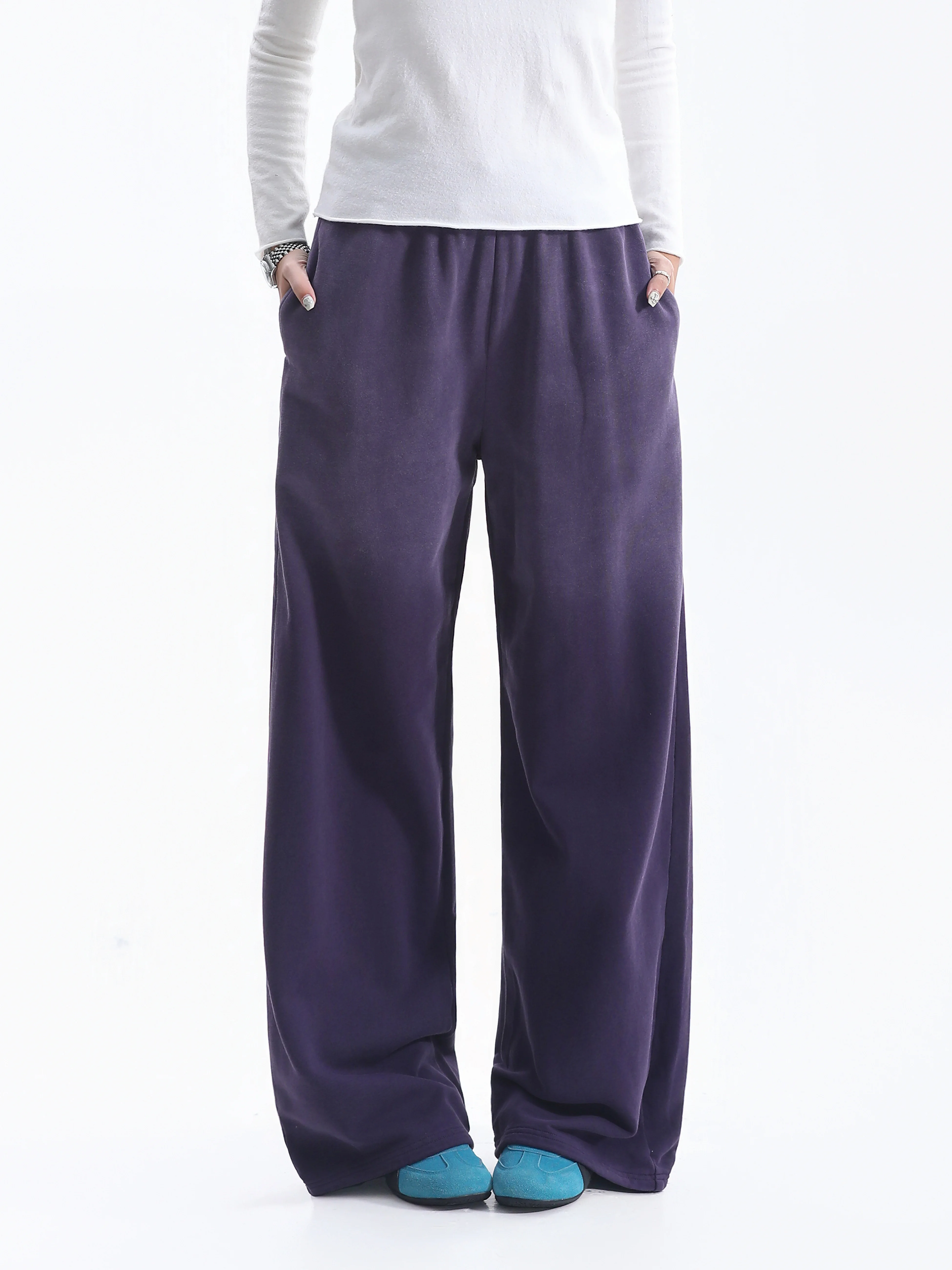 American Wash Gradient Straight Leg Sweatpants Drawstring Loose Drapey Lazy Couple Casual Wide Leg Pants Cotton Natural Waist