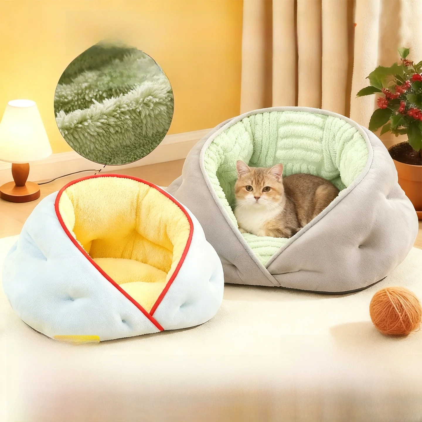 

Уютная всесезонная полузакрытая лежанка-гнездо для домашних животных Thiened Warm Winter с одеялом