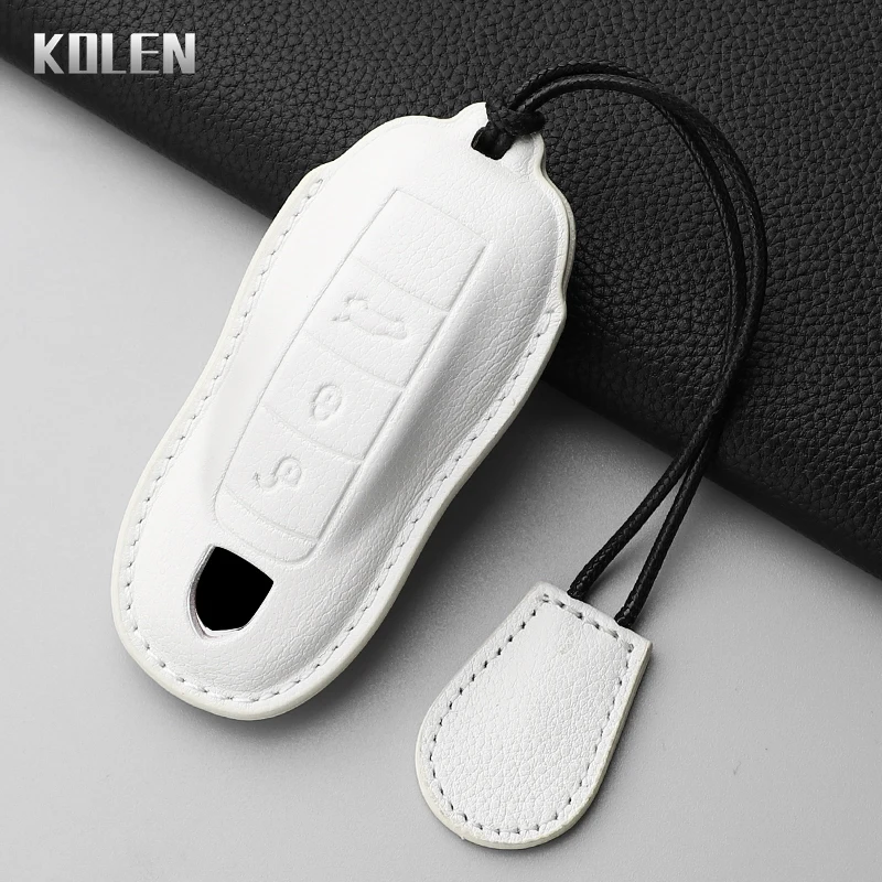 Dermis Leather Car Key Case Cover Shell For Porsche Cayenne 911 996 Macan Panamera Boxster 986 987 981 Keychain Fob Accessories