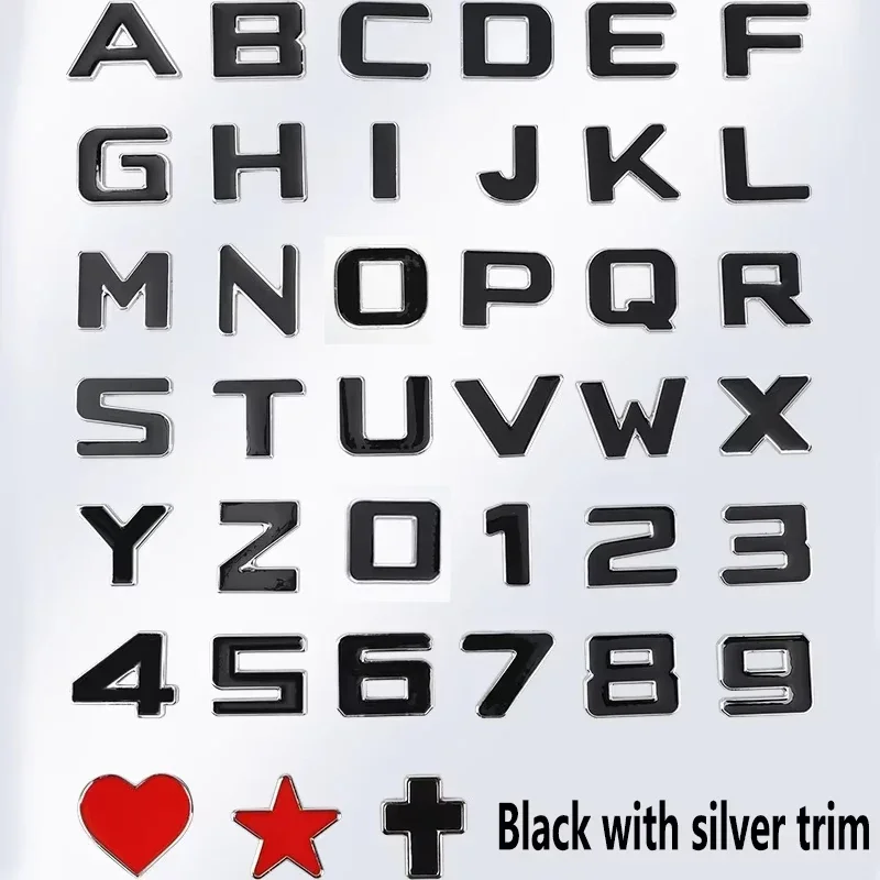3D Metal DIY Adhesive Letters Word Alphabet Emblem Decals Numbers Black Red Car Poster Rear Trunk Logo Badge Sticker Accessories