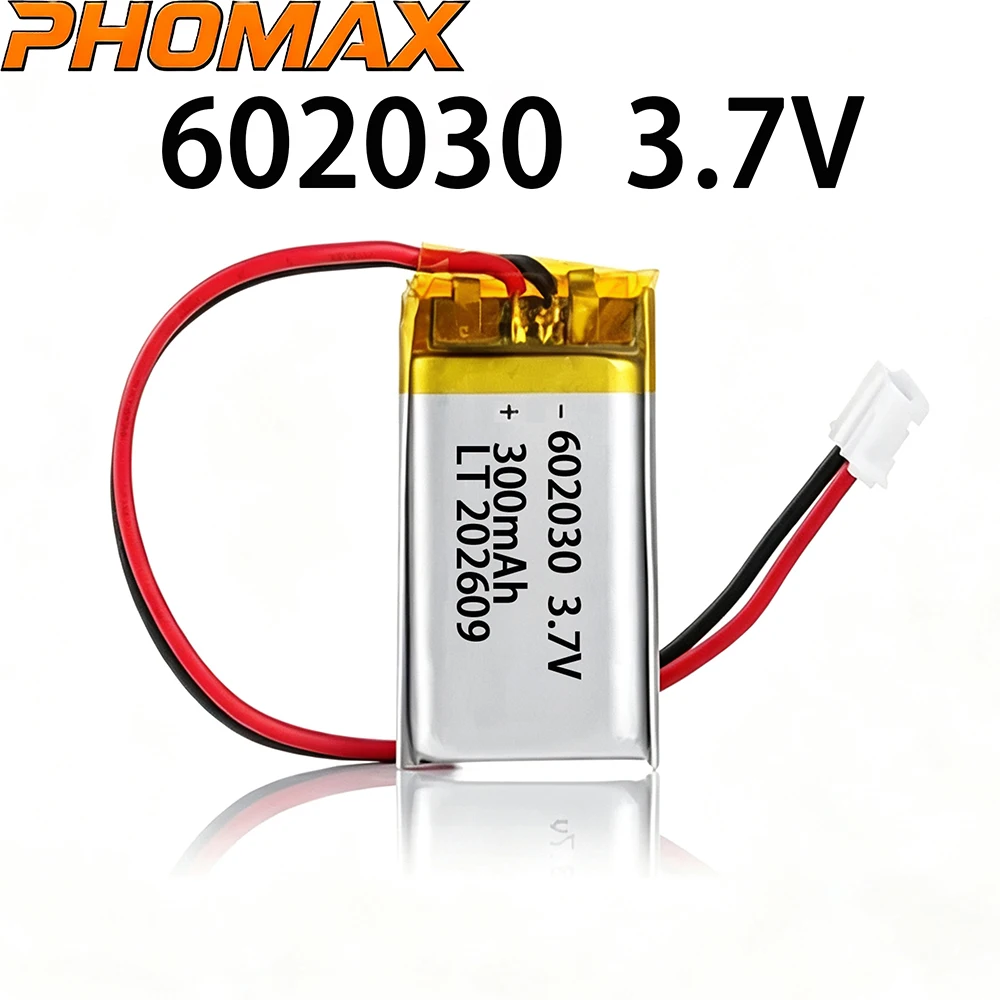 PHOMAX 602030 300mAh Lithium Rechargeable Battery 3.7V Li-ion Polymer Battery for Bluetooth Headset Speaker Monitor Self-Timer
