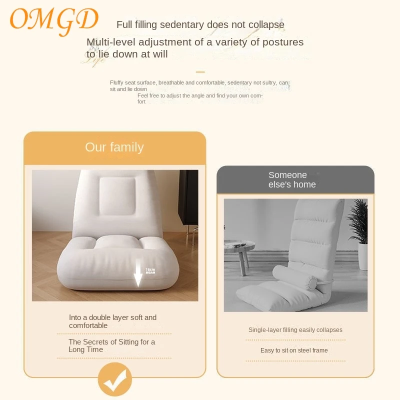 OMGD Lazy Person Sofa Can Lie And Sleep Tatami Window Cushion Leisure Seat Legless Folding Chaise Lounge Bed Backrest Chair Sub