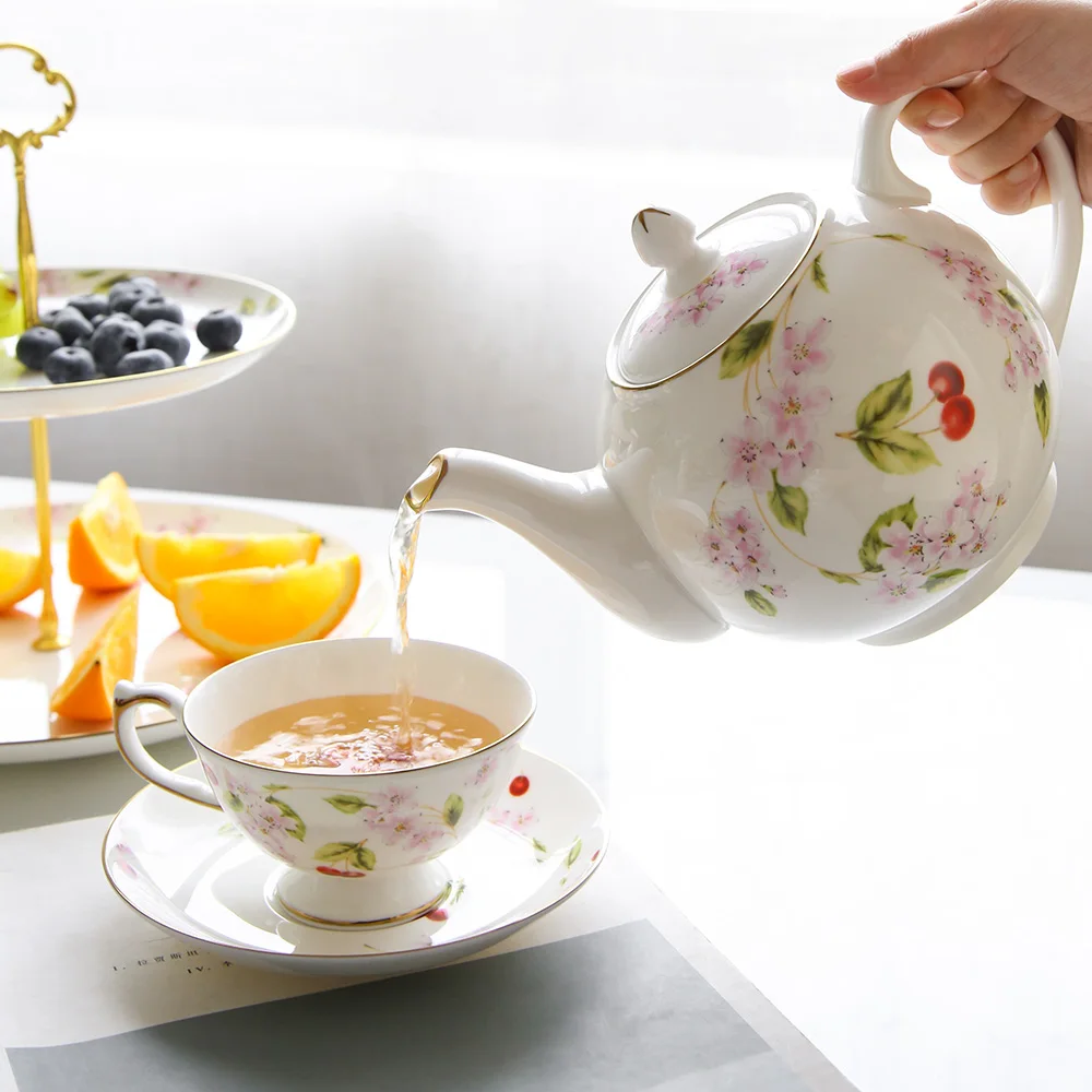 

Bone China Afternoon Tea European Tea Set Complete Set of Ceramic Fruit Double-layer Fruit Plate English Ceramic Black Tea Coffe