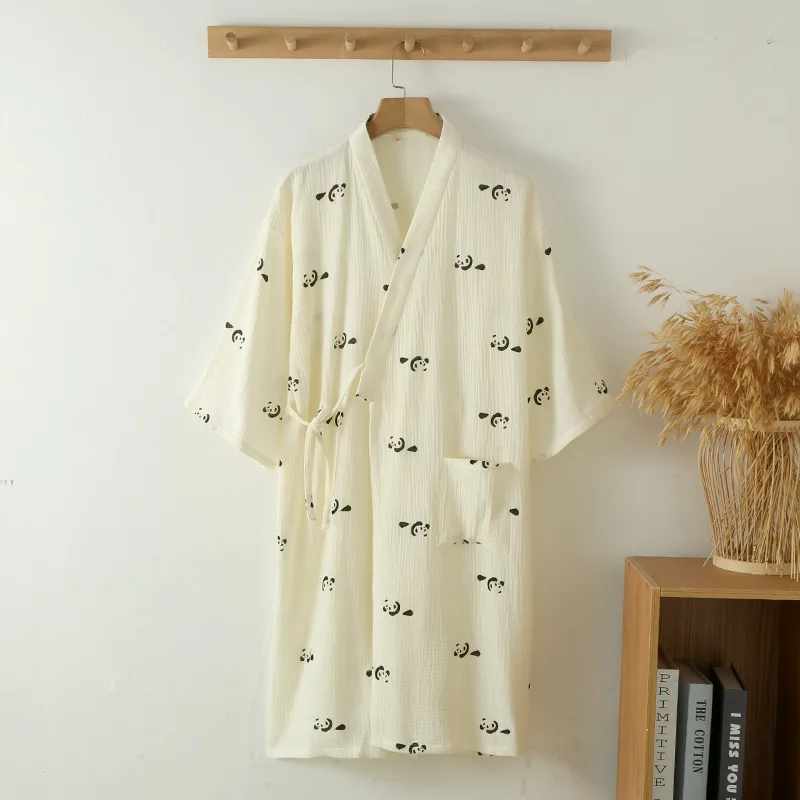 

100% Cotton Gauze Women's Sweat Steamer Japanese Style Kimono Robe Bathrobe Printed Pajamas Loose Large Size