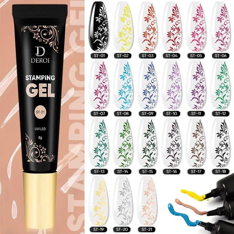 

DEROI Nail Stamping Gel Polish Dark Black White Nail Printing Polish UV Gel Soak Off Varnish for Starters Nail Plate Design 8g