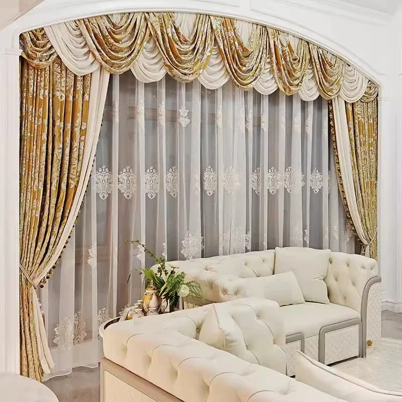 European Embroidery Blackout Luxury Curtains for Living Room Bedroom High-grade Jacquard Palace High Villa Curtains Customize