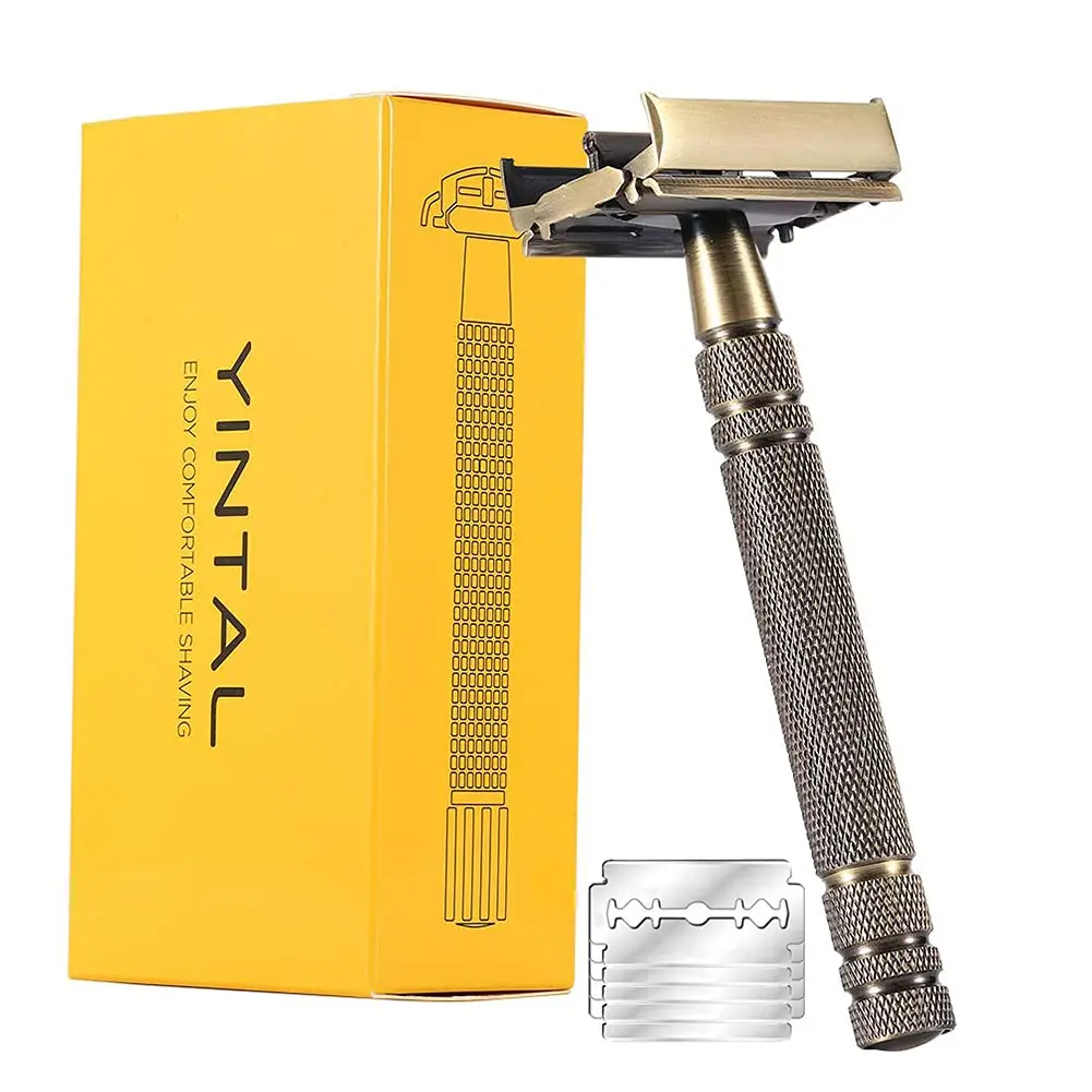 Brass material retro rotating shaver, old-fashioned hand safe electric shaver, quick replacement of universal blades