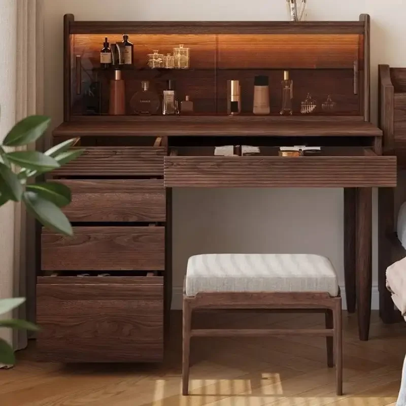 q^-Decorations Brown Makeup Vanity Desk Wood Sturdy Cheap Drawer Makeup Vanity Desk Modern Vintage Kaptafel Furniture For Home*.