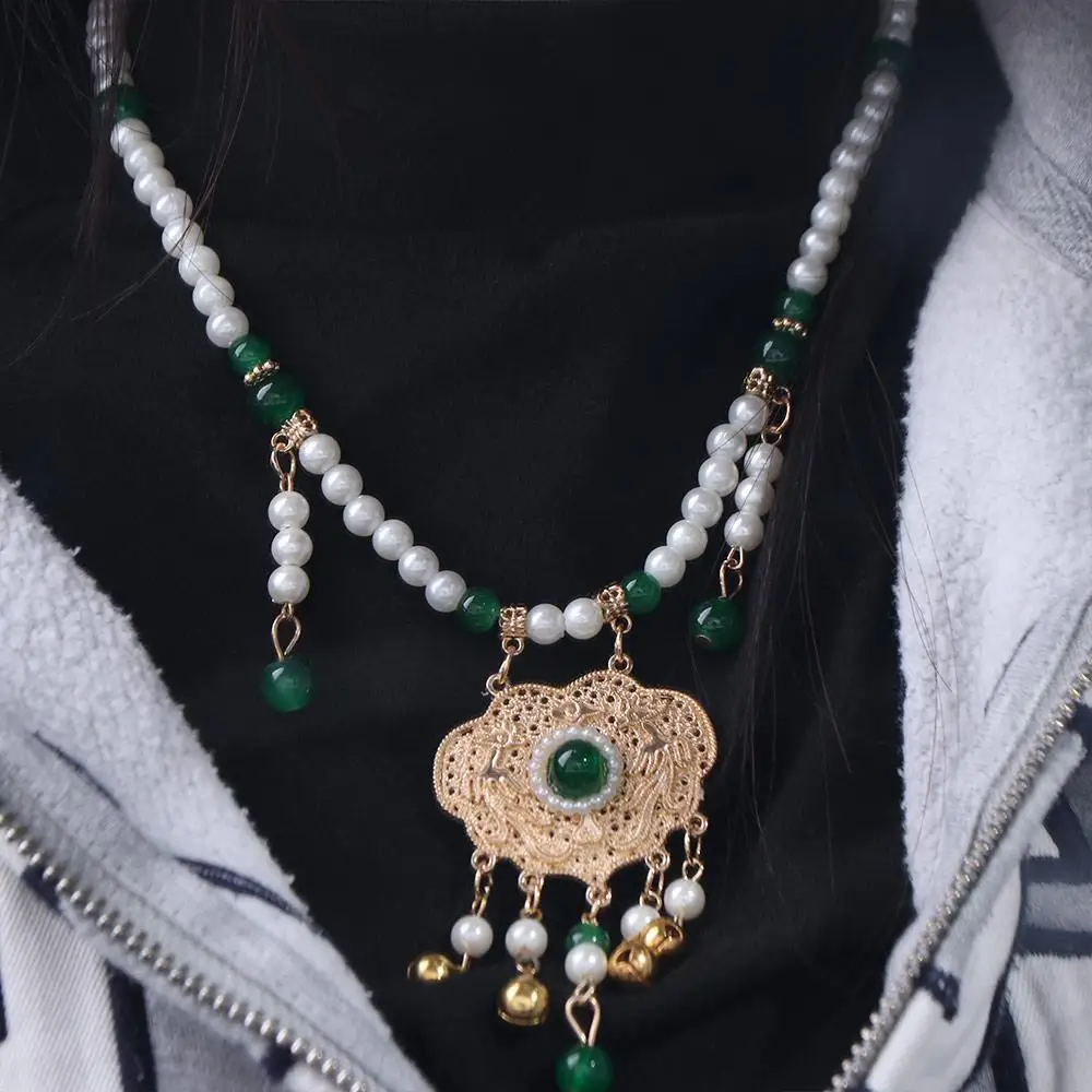 Tassel Hanfu Necklace Bead string Tang Dynasty Longevity Lock Pendant Chinese Style Horse Skirt Necklace Pearl Choker Girls