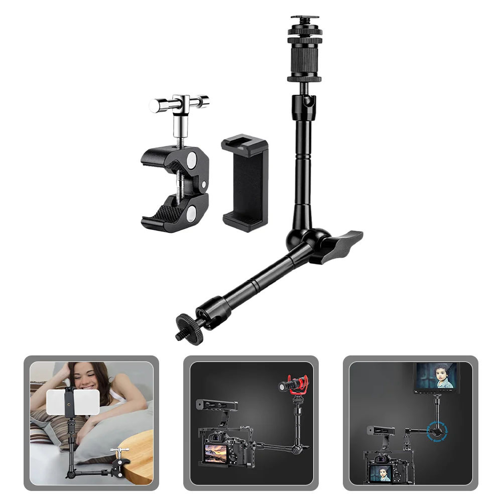 Cell Phone Stand 11-inch Hand Arm Combination Monitor Gimbal Bracket Cellphone Holder Desk Crab Claws Mount Black