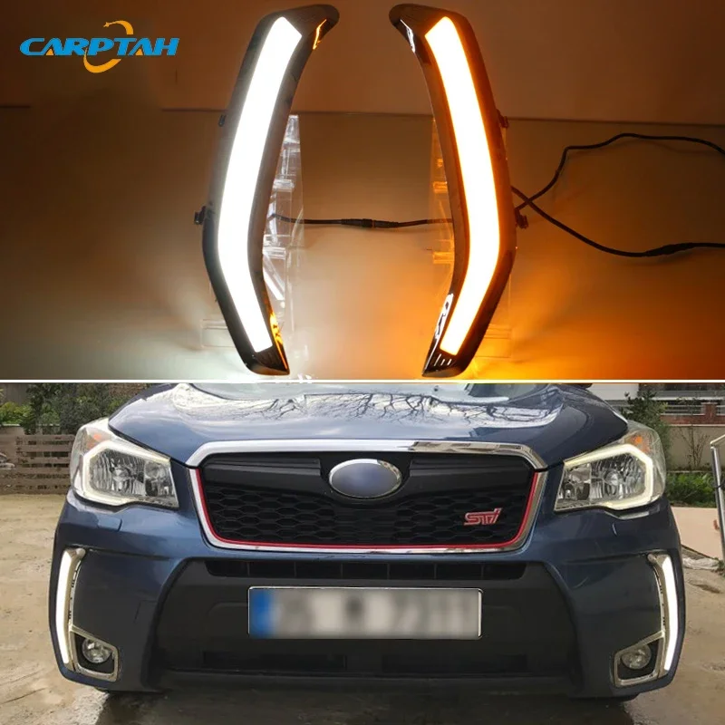 

Car LED Daytime Running Lights For Subaru Forester 2013 2014 2015 - 2018 12V Auto DRL Yellow Turn Signal Daylights Foglamp
